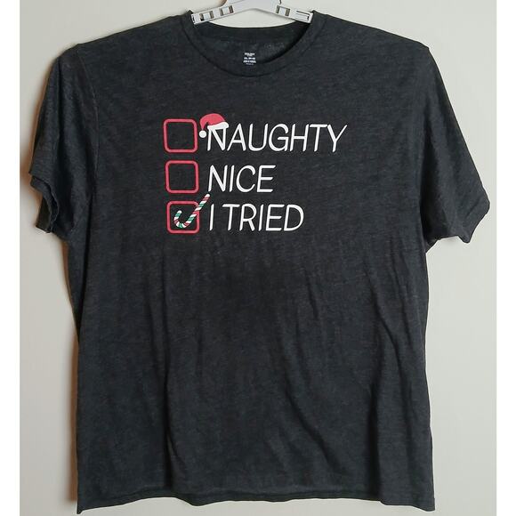 Holiday Time Graphic Naughty Nice I Tried T-Shirt Men's XXL Gray - Picture 2 of 7
